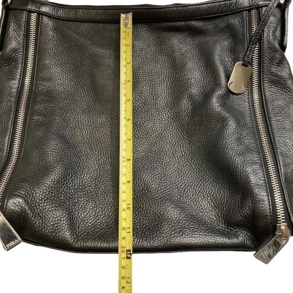 Furla black soft pebbled leather hobo bag